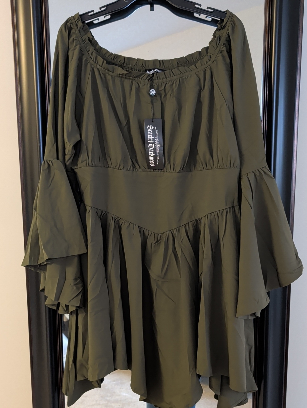 Scarlet Darkness RenFare Halloween Cosplay Olive Green Off-Shoulder Flared Dress